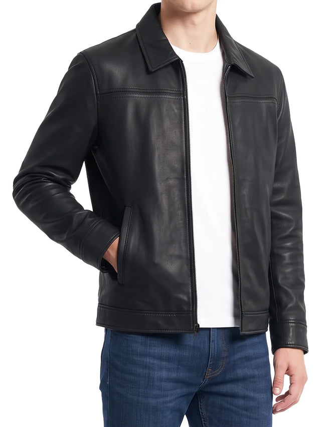 Men's black lambskin Harrington leather jacket
