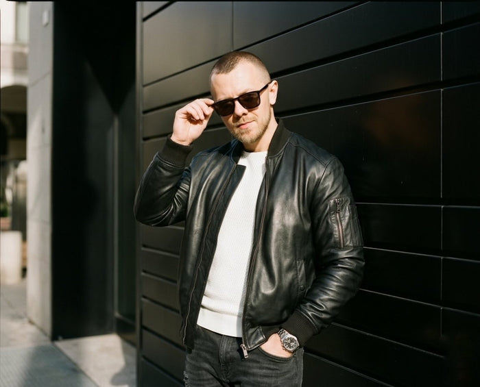 Black real leather jacket, all black outfit